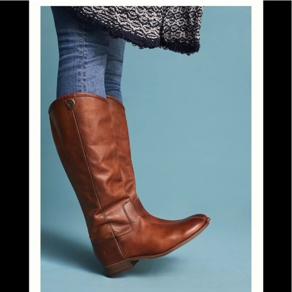Frye Melissa Button Riding Boots Cognac Leather Distressed Brown Size 7